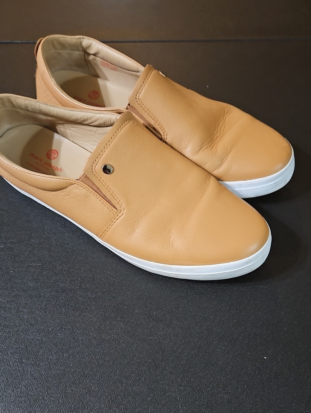 Marc Joseph Tan Leather Slip-On Loafers with White Sole